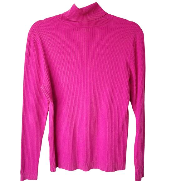 Peck & Peck Fuschia Silk Blend Ribbed Knit Turtleneck Sz LARGE Career Casual - Picture 2 of 6